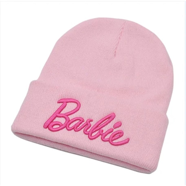 Mub- Barbies Pink Knitted Hat Beanies Ins Korean Version Of European And American Style Cute Embroidery Hat 1