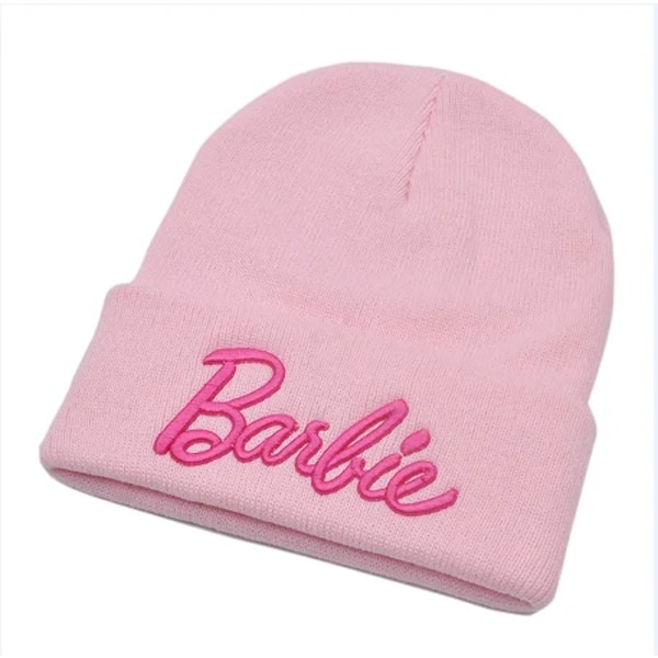 Mub - Barbies rosa strikkede lue Beanies Ins koreansk versjon av europeisk og amerikansk stil søt broderilue 1