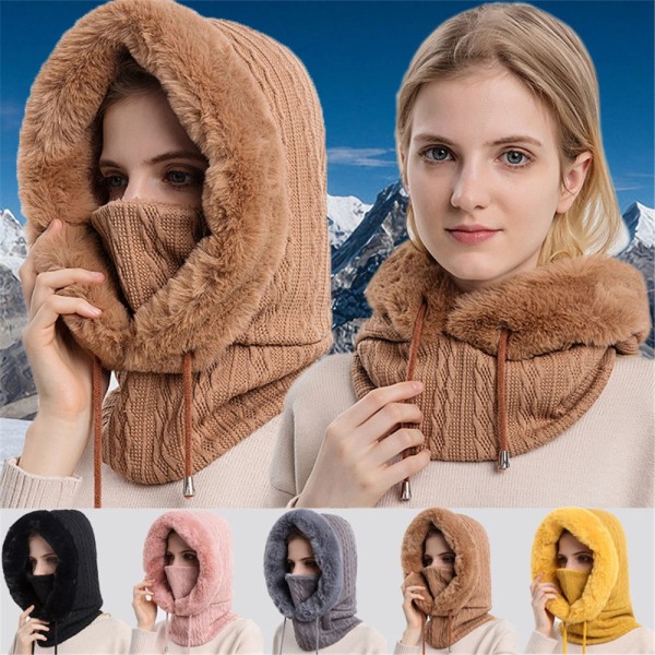Winter Warm Cashmere Neck Warmer Ski Vindtät Hatt Beanies gul yellow