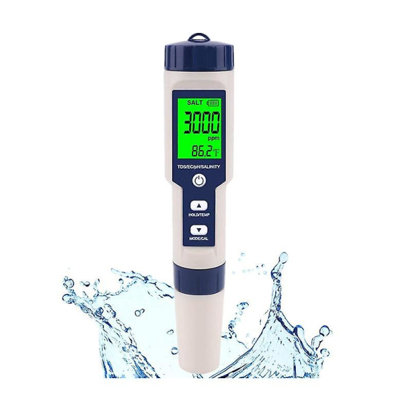 Hög noggrannhet 5 i 1 salthaltsmätare för saltvatten ip67 poolsalttestare Digital salthaltsmätare blå