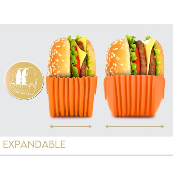 2X Justerbar Burgerhållare Silikon Återanvändbar Hamburgerhållare Lätt att rengöra Orange