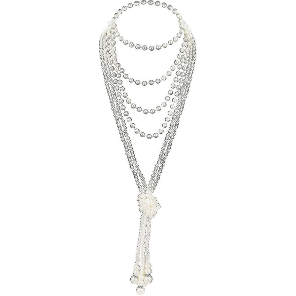 Vintage pärlhalsband Faux Pearl Necklace Flapper Beads Cluster Långt halsband för Gatsby 1920-tal Accessoarer för kvinnor vit