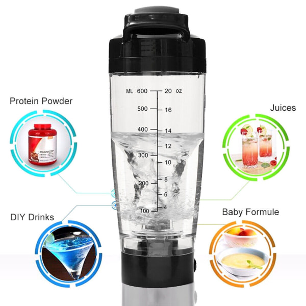 600 ml elektrisk proteinmixer shaker flaska Vortex Cup Bärbar blender transparent