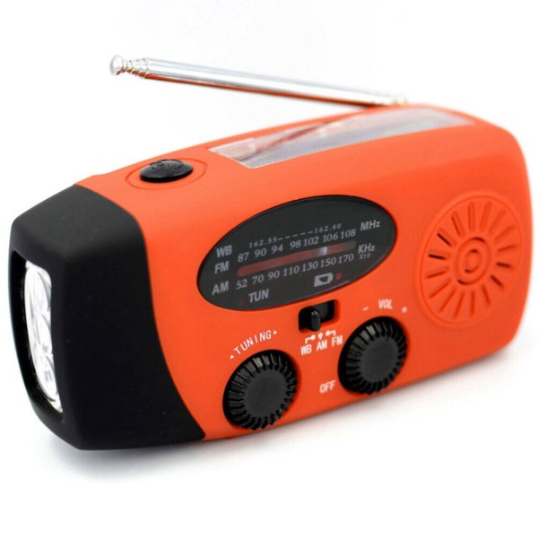 Handvev Dynamo Wind Up Solar Bärbar AM FM-radio USB laddare Light Torch Orange
