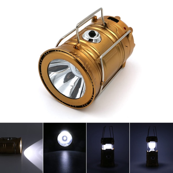 Solar campingljus USB uppladdningsbar ficklampa Bärbar nödlampa utrustning Gold