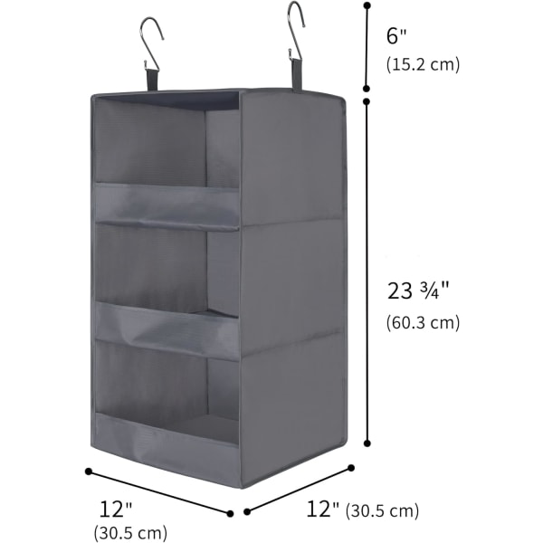 Hängande förvaringsorganisator för 3 hyllplan med 1 hängande garderob Ash Grey 3 Shelf - 1 Pack