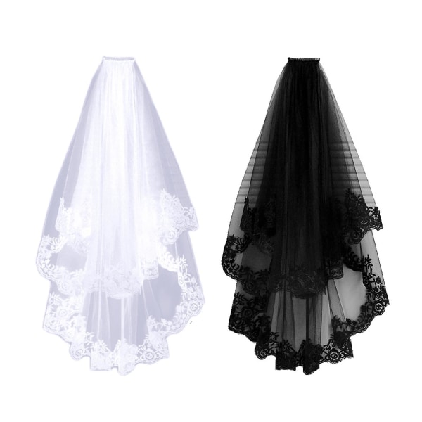 Två lager brudslöja med kamnät garn Cosplay kostym Kort bröllopsslöja för rekvisita Qinhai White
