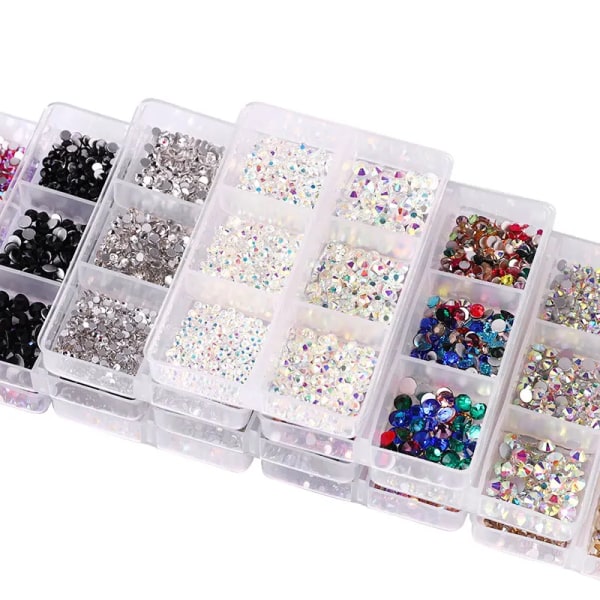 6Grids Kit Nageldekoration Mix Storlek Nagel Diamant Flatback Rhines LZ11