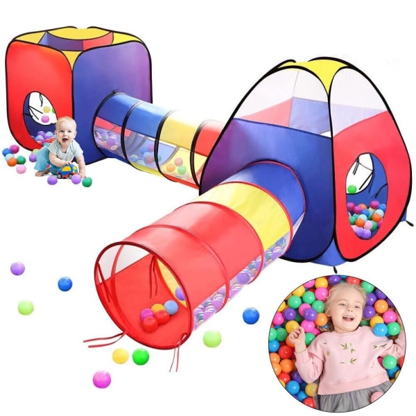 Kids Play Tält Pop Up Tunnel Baby Toddler Crawl Balls Pit Playhouse Portable röd