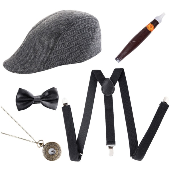 1920-talet Gatsby Gangster Fancy Dress Herrkostym Set Capone Godfather Hat grå