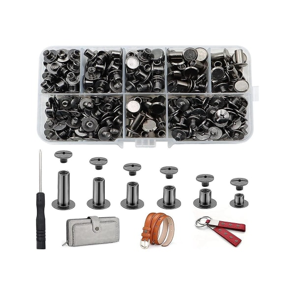 150 set Chicago Screws Kit, 6 storlekar Runt lädernit med platt huvud