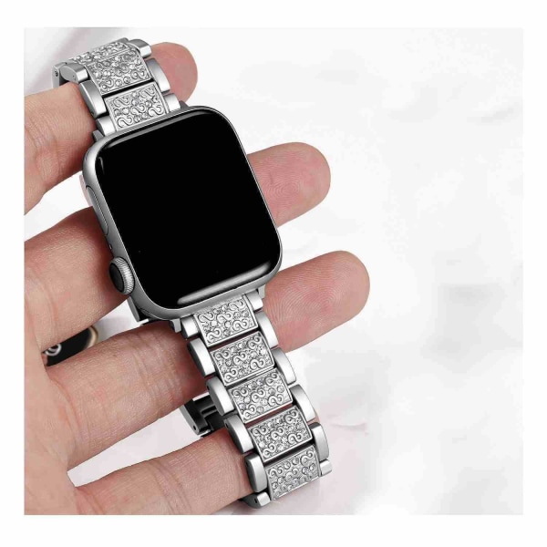 Bling Diamond Strap Metal For iWatch Band For Apple Watch Series 8 7 6 5 SE Silver 38 40 41mm