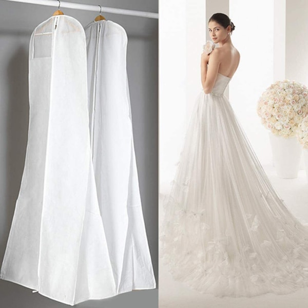 Extra stor väska för brudklänning, lång andningsbar förvaringsväska för bröllopsklänning vit