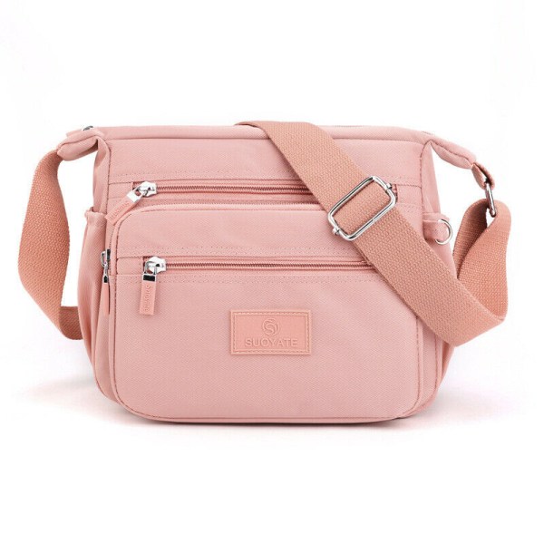 Kvinnor Multi Pocket Nylon Cross Body Dam axelväska Messenger Handväska Bag Pink