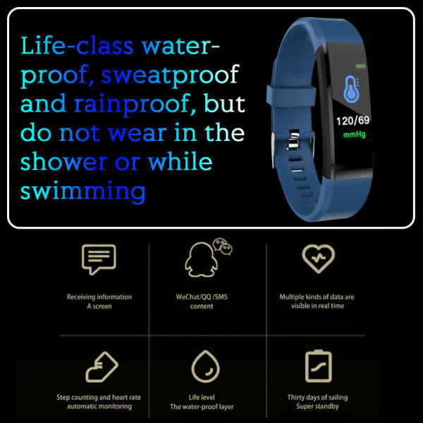 Smart Watch Band Sport Fitness Activity Tracker för barn Fit Bit iOS Android Blue