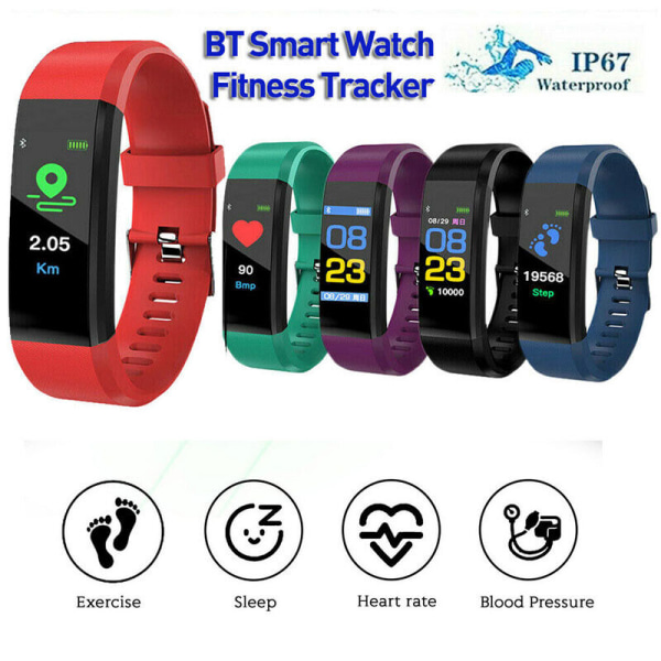 Smart Watch Band Sport Fitness Activity Tracker för barn Fit Bit iOS Android Red