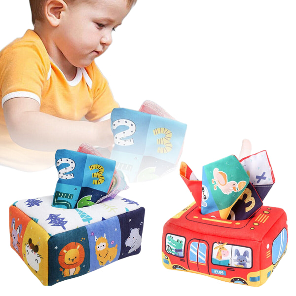 Baby Tissue Box Sensorisk leksak Magic Crinkle Tissues Färgglad Scarve Förskola Animals