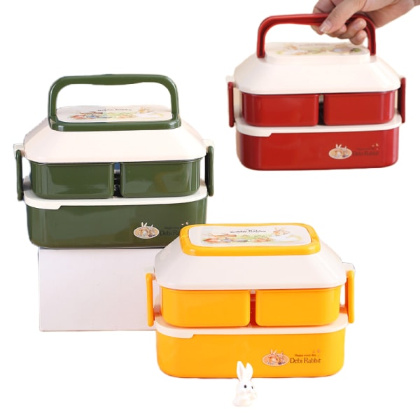 2-lagers 3 fack Lunchbox för barn Vuxen matbehållare förvaring Bento Box Green