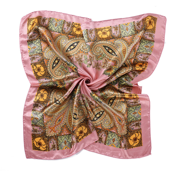 90 cm mode dam fyrkantig halsduk sjal satin siden huvud hals blommiga omslag bandana Pink