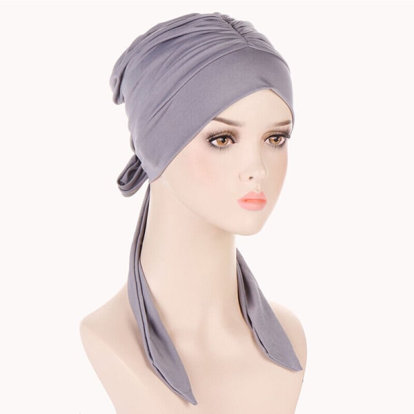 Kvinnor Motorhuv Headwrap Caps Inner Caps Hijab Hat Chemo Cap Turban Cap Scarf Hat Gray