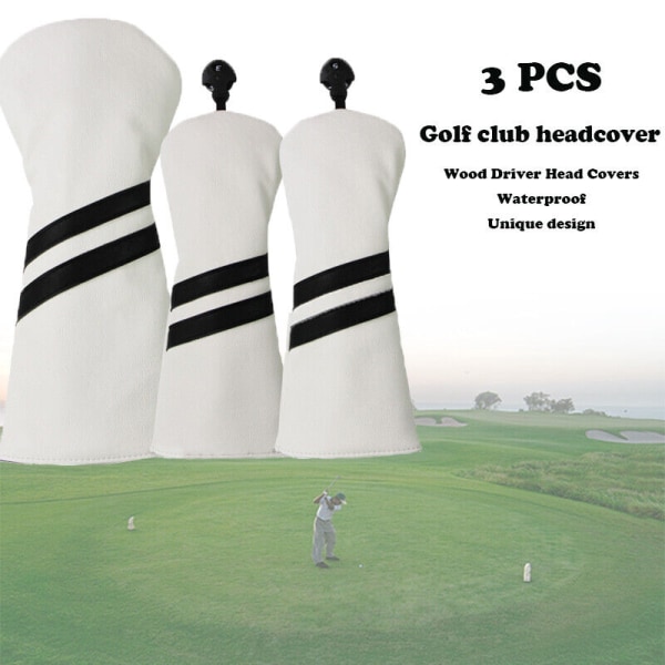 Golf Headcover PU Läder Vattentätt trä Driver Head Cover Sleeve 3st/ set White