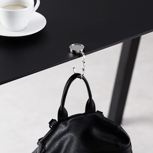 2x handväska krok - hopfällbar metallpåshängare - påshållare för bord eller skrivbord - hängande handväska och små föremål silver