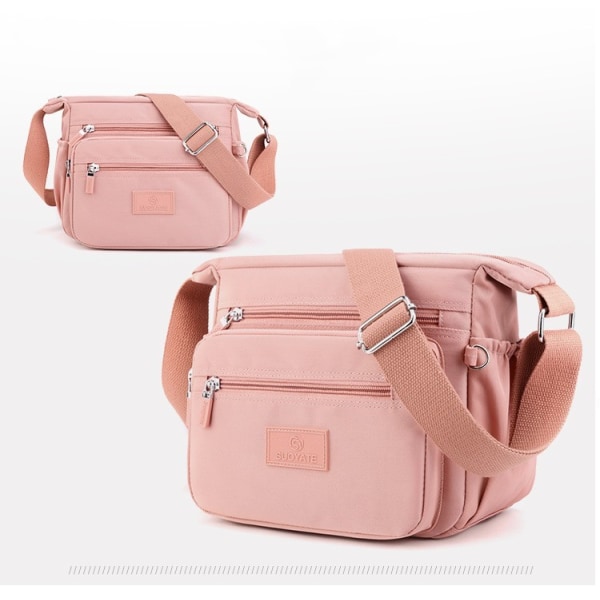 Kvinnor Multi Pocket Nylon Cross Body Dam axelväska Messenger Handväska Bag Pink