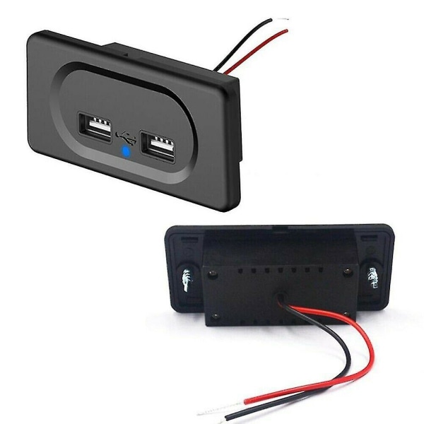 Dubbel USB billaddare 12v kort linje Dual Socket Modul Laddare Husbil Husvagn Husbil svart