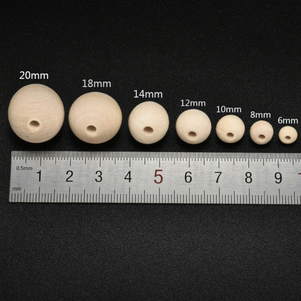 500 st naturliga runda träpärlor bollar obehandlat vanligt trä hål 8 mm - 20 mm 8mm