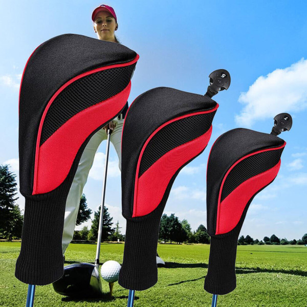 3st Golf Club Head Cover Set Driver 1 3 5 Fairway Wood Headcover Long Neck Red