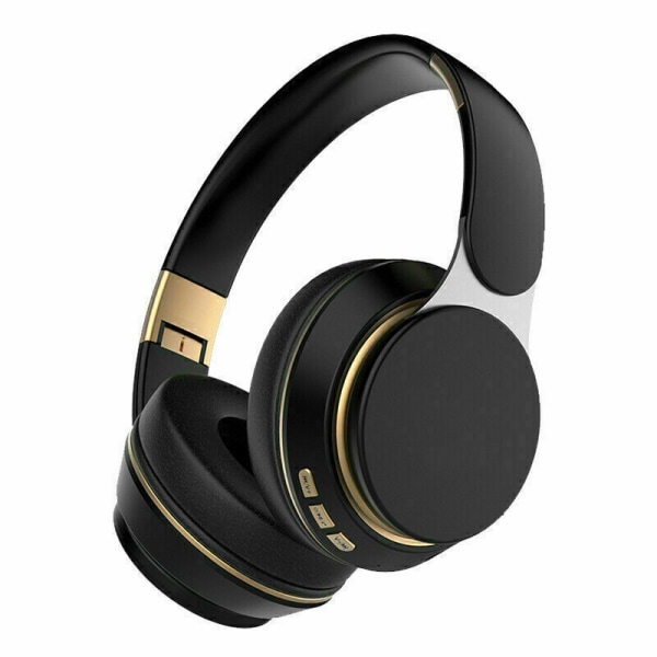 Kraftfull bas trådlös över örat Bluetooth 5.0 hörlurar Deep Bass Headset Black