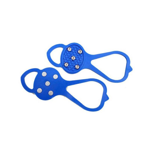 Universal Non-Slip Gripper Spikes Over Shoes 5 Teeth Crampons Ice Shoes Grippers Blue M 35-41