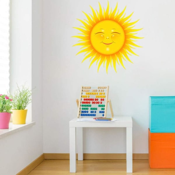 Tecknade solväggdekaler klistermärke Dekorkonst Peel and Stick Väggkonst klistermärken Dekordekoration för vardagsrummet gul