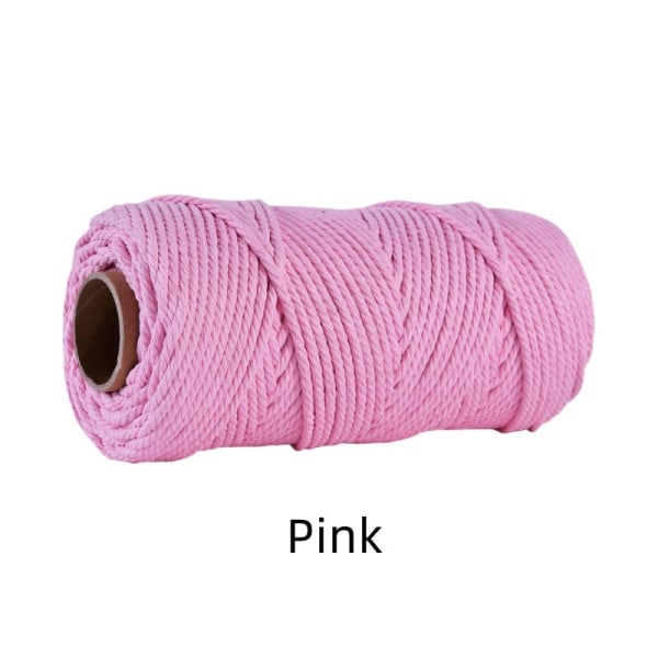 Naturlig bomull Twisted Cord Craft Macrame Artisan Rep String Flätad 4mm*100M Pink