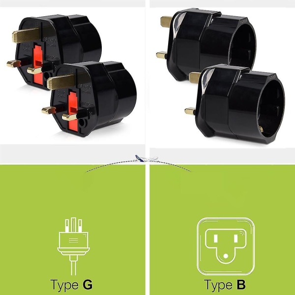 2x Reseadapter Adapter Plug For England - Resekontakt Power Eu Till Uk Socket - Resekontakt Black Red