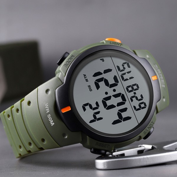 Herr LED Digital Army Military Stoppur Waterproof Date Sports Watch Green