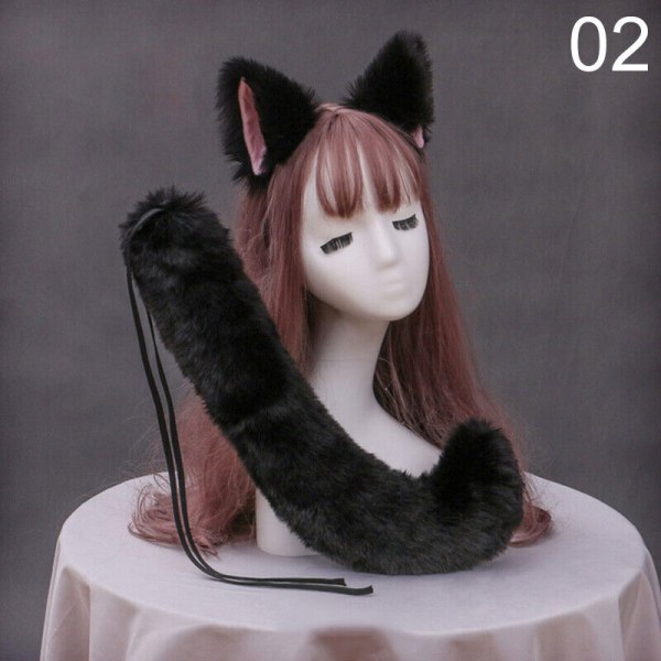 Fox Ears Tail And Wolf Holo Plysch Anime Cosplay Set Rekvisita Kostym Party Performance Black