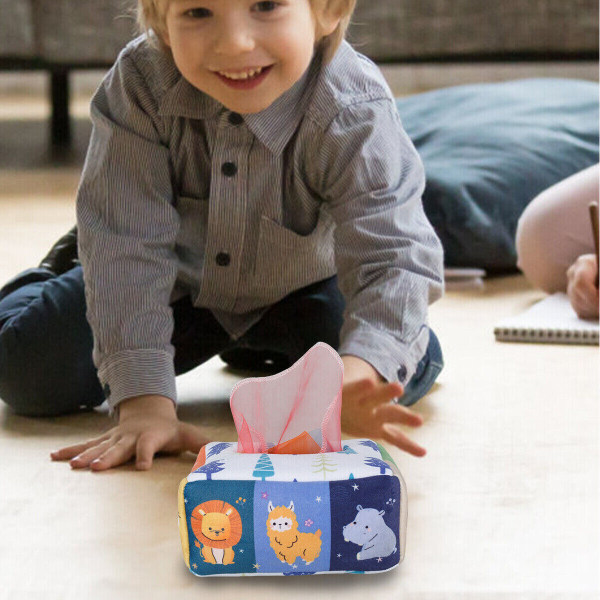 Baby Tissue Box Sensorisk leksak Magic Crinkle Tissues Färgglad Scarve Förskola Animals