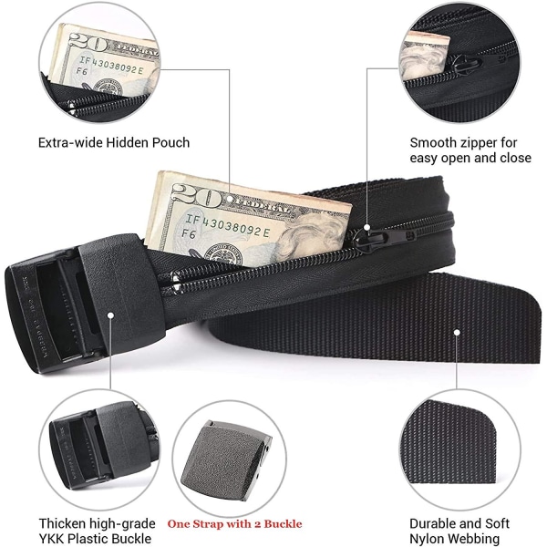 Resesäkerhet Pengabälte med dold pengaficka - Cashsafe Stöldskyddsplånbok unisex Nickelfritt nylon av svart