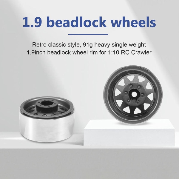 4st Deep Dish Wagon 1.9 Metal Beadlock Hjulnavfälg för 1/10 R