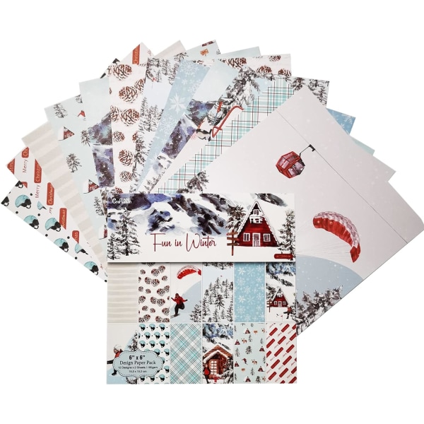 Scrapbook Paper Pad 6x6 Assorted Pattern decoupage Cardstock Pap Winter Skiing