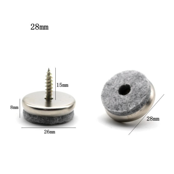 16 st 18-28 mm filt skruvmöbelfotpinne bord och stolsfotdyna filtskruv 24mm