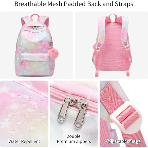 Skolryggsäck för flickor och pojkar 8+ Vanlig ryggsäck för 14 år Pink Fits 14-inch laptop
