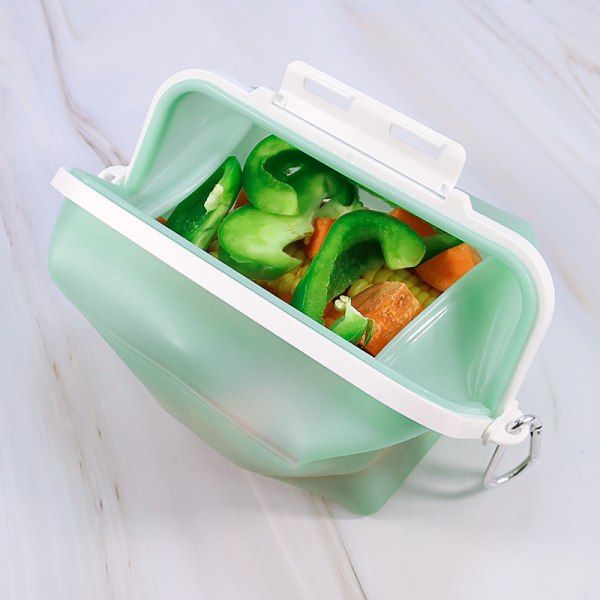 Hopfällbar lunchlåda i silikon, hopfällbar förvaringsbehållare för mat, bärbar låsväska Green
