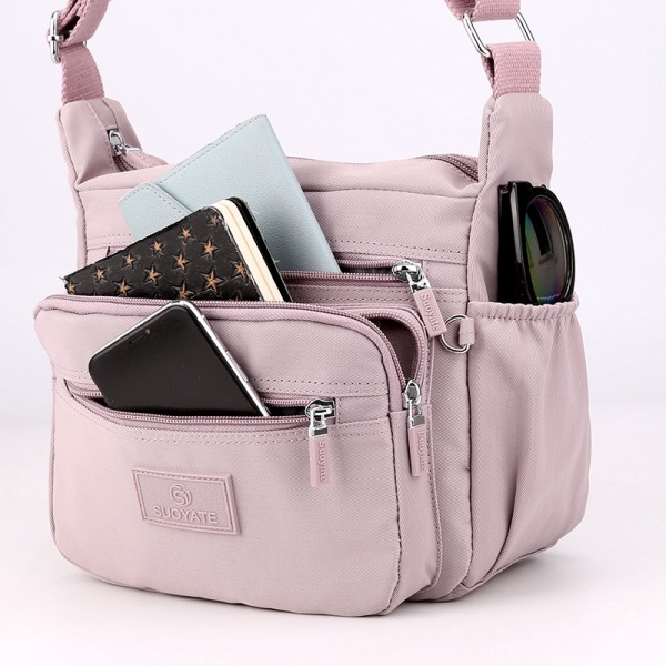 Kvinnor Multi Pocket Nylon Cross Body Dam axelväska Messenger Handväska Bag Purple