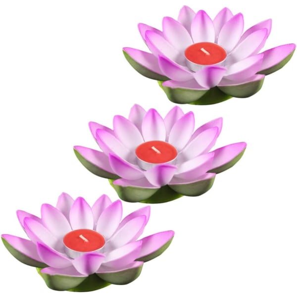 3 st Lotus Lotus Ljuslykta Tealight Hållare Konstgjord Lotus Nattljus Purple