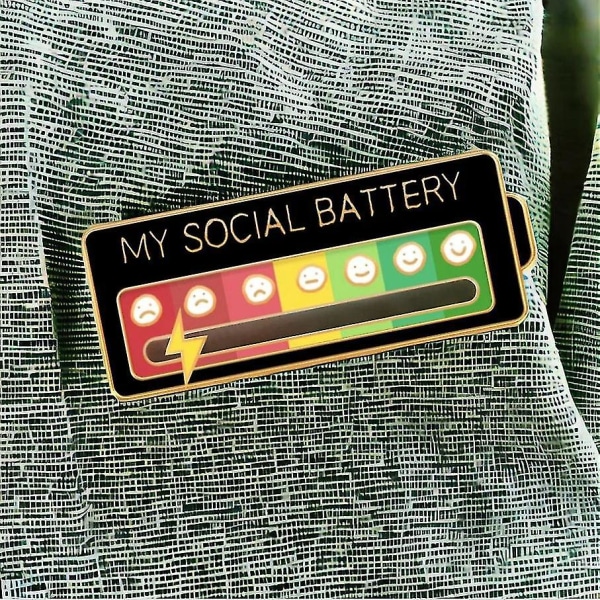 Metall Min Sociala Batteri Humör Brosch Pin Rolig Interaktiv Emallj Badge Pins Present Black