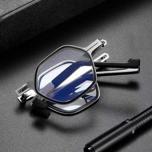 Bärbara läsglasögon med anti-blått ljus Vikbara läsglasögon med case Strength 2.0X