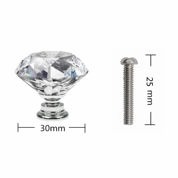 Klara diamantkristallglasdörrknoppar Låda för garderobsskåp Möbler 12PCS transparent