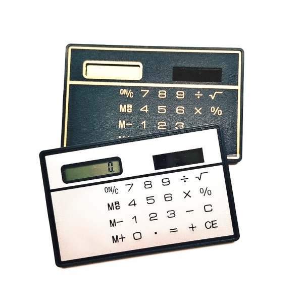 Ultratunn miniräknare, bärbar, tunn, solcellsladdad fickräknare för skola, hem och kontor Black
